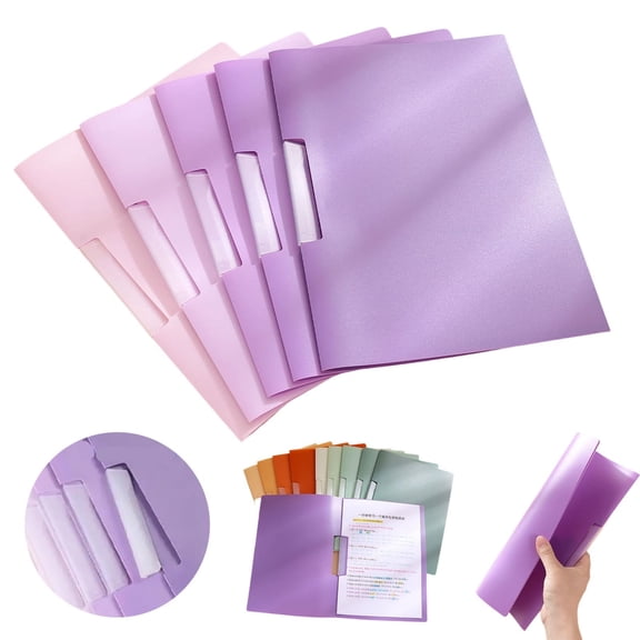 Plastic Folders with Swing Clip, Report Covers for A4 and Letter Size Paper, 5 Pack Presentation Binder for School Business, 30 Sheet Capacity/Pack, Purple