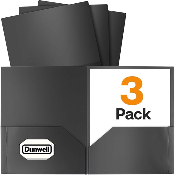 Plastic Folders with Pockets (, 3 Pack), 2 Pocket Poly for School, Home or Office, Durable Acid-Free Poly, Includes Removable Adhesive Labels