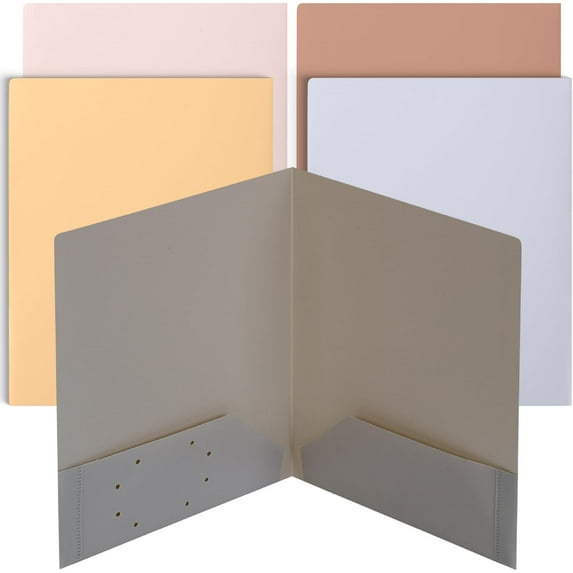 Plastic Folders with Pockets, 5 pcs, Muted Pastel Colors, 2 Pocket Plastic Folders, File Folders with Pocket