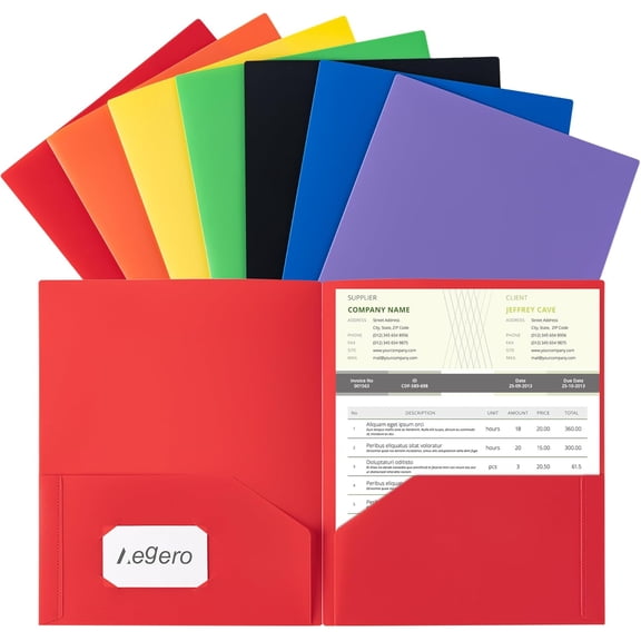 Plastic Folders with Pockets (7 Pack, Assorted Colors)