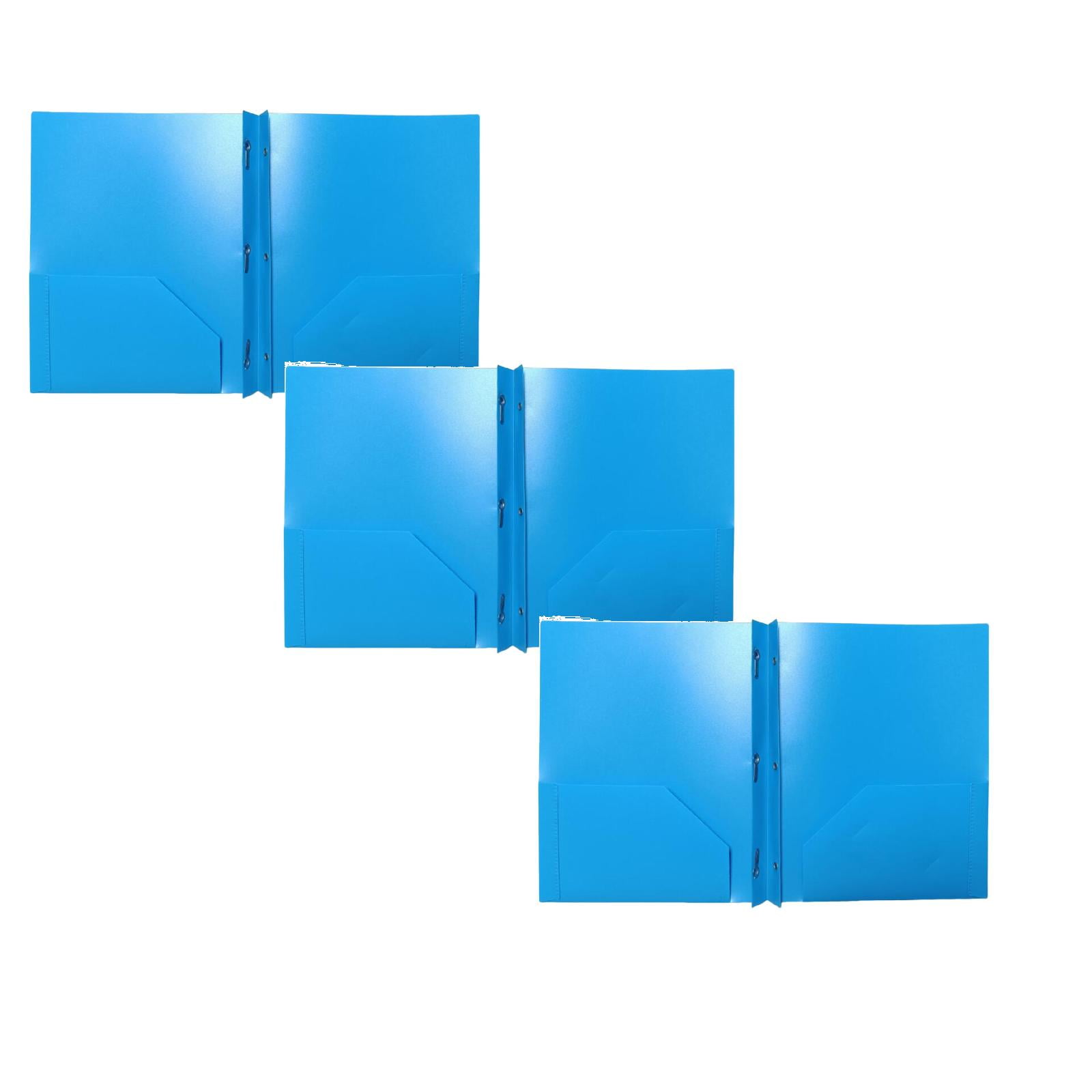 Plastic Folders with Pockets and Prongs Blue Two Pocket Folder with