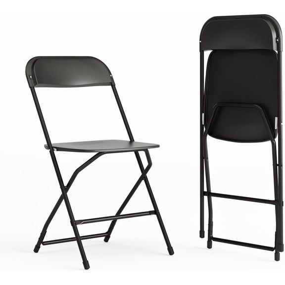 Plastic Folding Chairs for Parties and Weddings, Stackable Event Seats with 650 lb Static Weight Capacity, Set of 2, Black