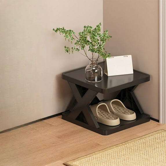 Plastic Folding Shoe Rack,2-Tier Space Saving Storage Organizer for Entryway Closet Dorm, Lightweight Stackable Shoe Shelf, Black, Easy to Clean & Portable