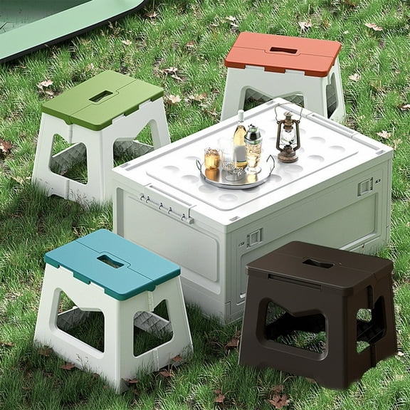 Plastic Folding Stool Heavy Duty Folding Stool Portable Outdoor Camping Fishing Stool with Handle 23.5x20.5x19cm 60kg Capacity 1Pcs Black Rkxzt