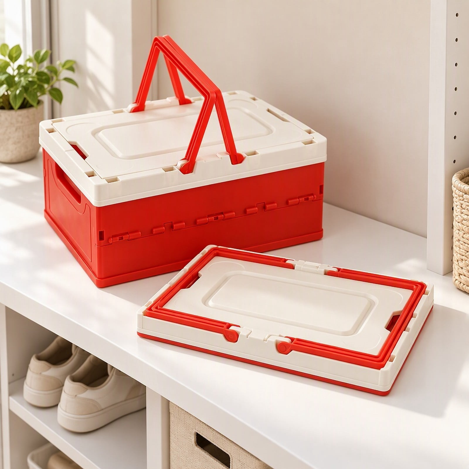 Red Utilities Box Plastic Folding Storage Crate 9.8 x 6.7 x 5.5 Inch Red Utility Box with ...