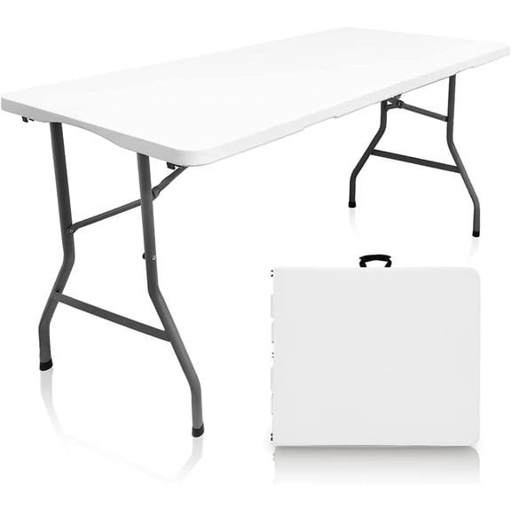 Plastic Folding Table, 5 FT Folding Table, Plastic Portable Tables for Dining Parties Card Picnic Camping, Granite White