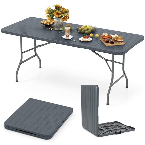 Plastic Folding Table, Heavy Duty Portable Folding Tables with Tabletop for Indoor and Outdoor Use, Suitable for Picnics, Parties, Camping, Dining, Grey
