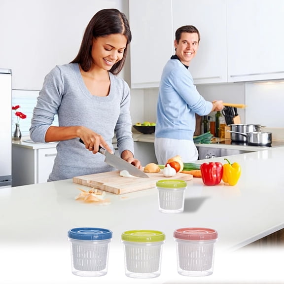 Plastic Food Container with Strainer, Vegetable Storage Box, Ginger Garlic Onion Keep Fresh Container,Transparent Food Drainage Sealing Box
