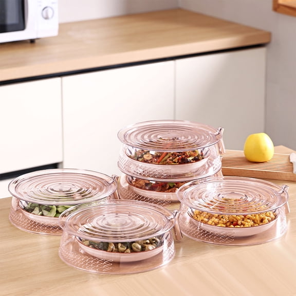 Plastic Food Cover for Leftovers, Stackable Dome Lid with Metal Handle, Hollow Breathable Transparent Kitchen Artifact, Space Saving 9.6x9.6x2.9in Orange