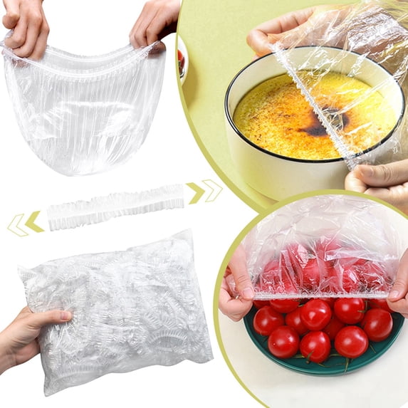 Plastic Food Covers with Elastic, 10 in Universal, Disposable Wrapping Caps, Food Contamination Blocking, Potlucks, Clear, one Size, 100 Pc