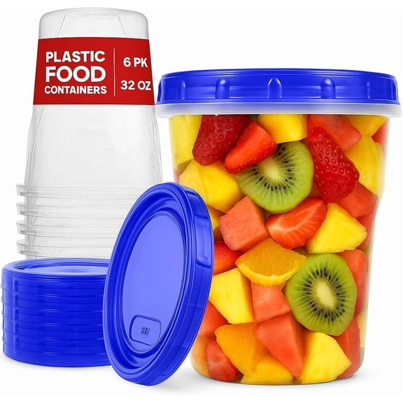 Plastic Food Deli Soup Containers With Twist Top Lids - (32 Oz) - [6 Pack] - Soup & Food Storage Containers Takeout To Go - Airtight Plastic Containers - Microwave, Freezer & Dishwasher Safe BPA-Free