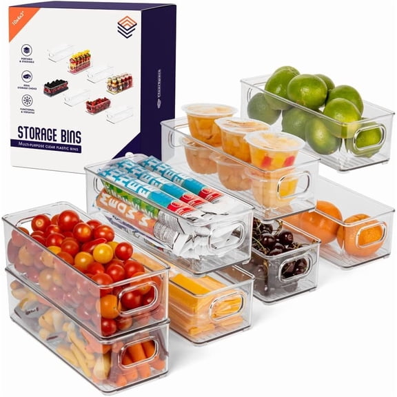 Plastic Food Storage Bin Kitchen & Pantry Organizer Fridge Bin Set 8 Pack Clear, BPA-Free, Shatterproof 10" x 4" x 3"