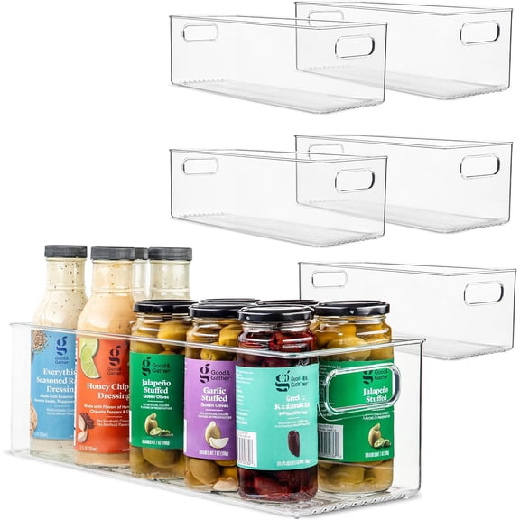 Plastic Food Storage Container Bin with Handles 6-Pack, Clear, 16" x 6" x 5"