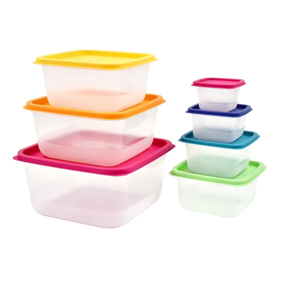 Plastic Food Storage Container Set, 7 Containers, Clear with Lids
