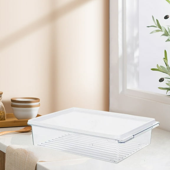 Plastic Food Storage Container with Flip Lid, Refrigerator Organizer for Cheese Fruit Ginger Garlic, Multiple Sizes, White