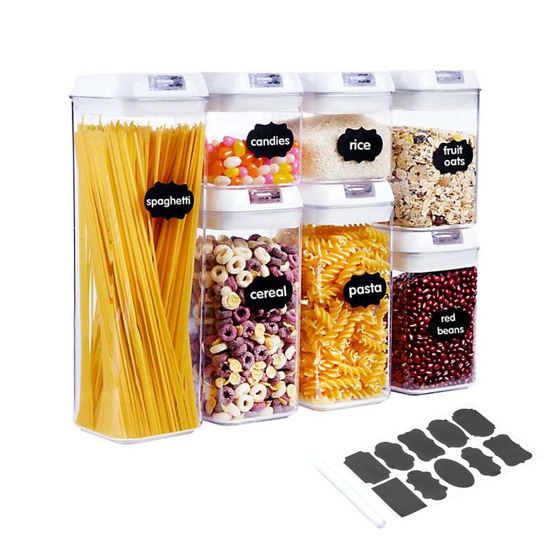 7PCS Airtight Food Storage Containers: Plastic Kitchen Canisters For Flour,  Sugar, Cereal & Labels Plastic Airtight Food Containers For Kitchen  Organization With Lids, 24 Labels, 1 Marker For Cereal And Flour Storage
