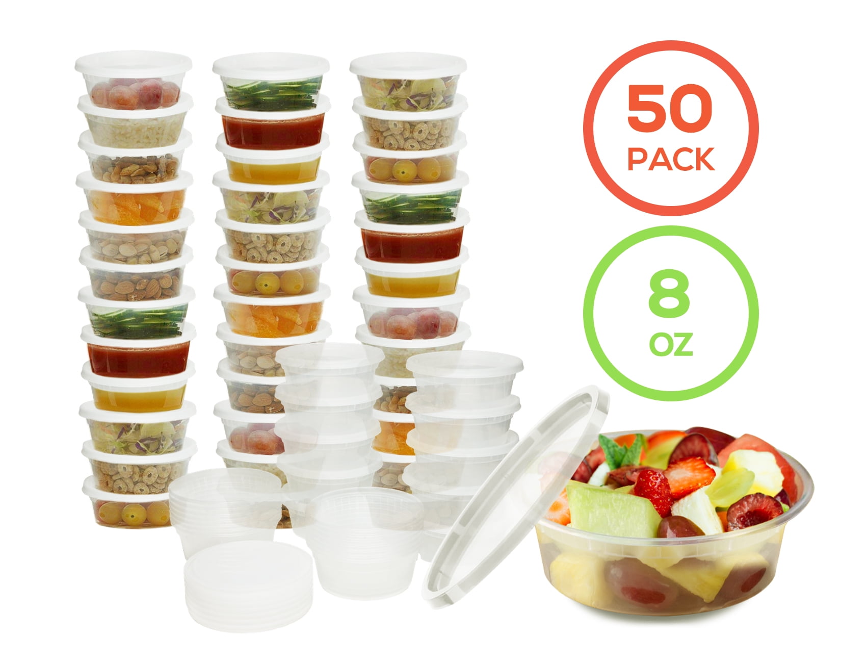 [48Set-8oz] Plastic Deli Food Storage Containers With Lids Disposable Clear  Small Togo Jars Bowls For Soup, Meal Prep, Slime | BPA Free | Stackable 