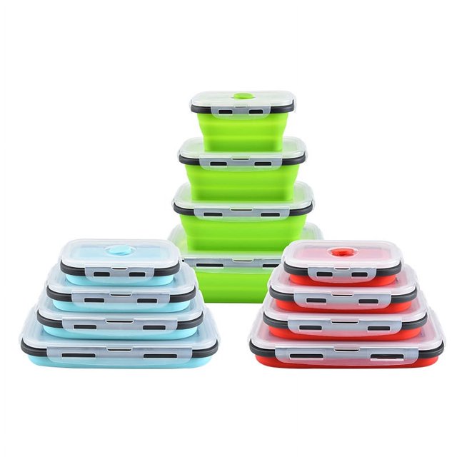Plastic Food Storage Containers With Lids Silicone Collapsible BPA Free Lunch Box Airtight