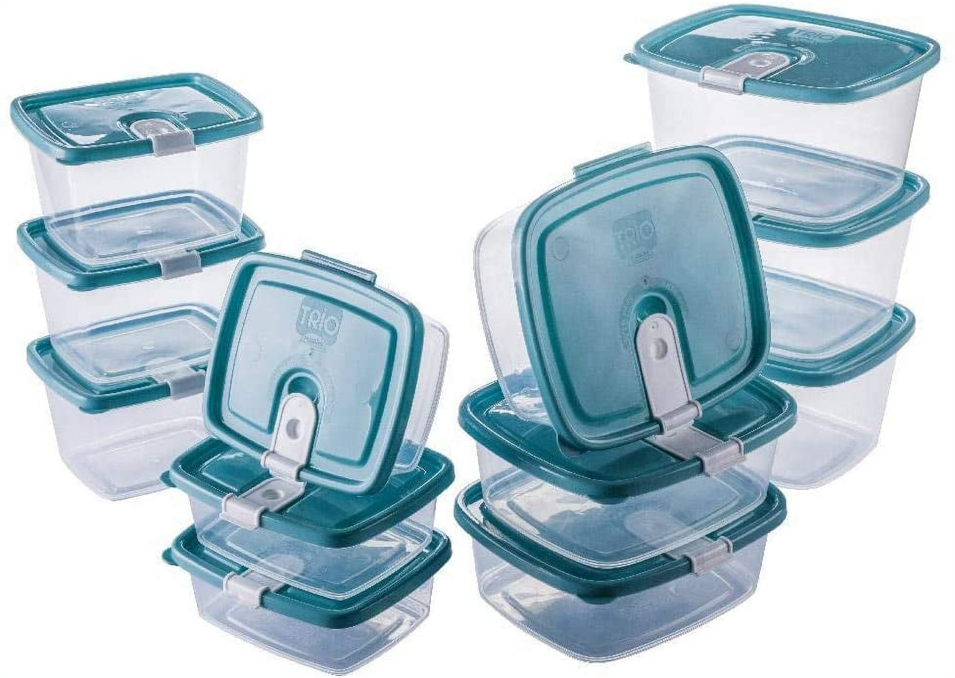 Plasutil Plastic Food Storage Containers w/Attached Lids (16, Light Blue)