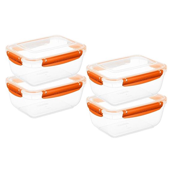 Plastic Food Storage Containers with Airtight Lids, 4 Pack- 80 Oz, BPA Free, Leakproof, Stackable, Microwave, Dishwasher, Freezer Safe, Orange