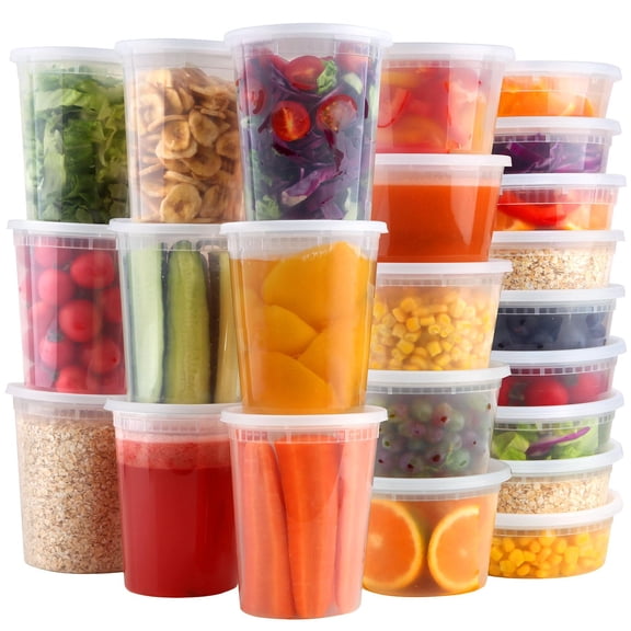Plastic Food Storage Containers with Lids, 48 Piece Bulk Set, Multiple Ounce Sizes, Meal Prep & Takeout Use