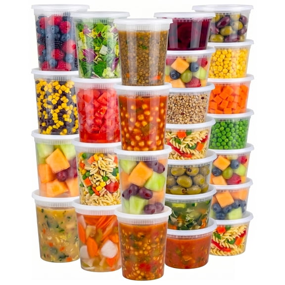 Plastic Food Storage Jars & Containers 144 Sets (2 Sizes: 16 & 32 Oz) For Meal Prep, Leftovers, Transport