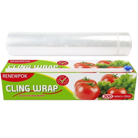 Plastic Food Wrap- 968 SQ. FT. Cutter Kitchen Cling Wrap Catering Cling Film Dispenser Includes Slide Cutter BPA-Free Clear 30cm×300Meters