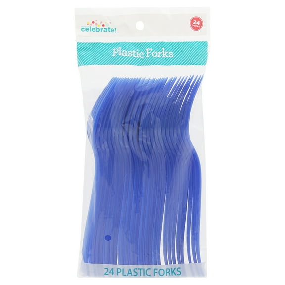 Plastic Disposable Forks, Electric Blue, 24 Pieces, by Way To Celebrate