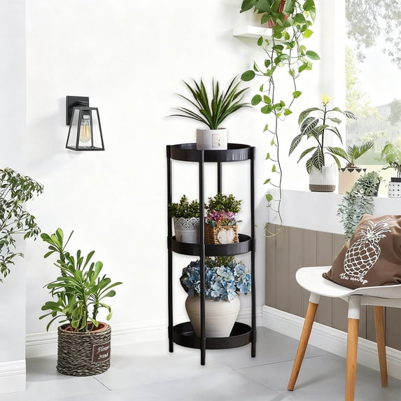 Plastic Frame Modern Small Round Side Table with 2-Tier Storage for Living Room and Bedroom 90x33cm 1Pcs Black Rkxzt