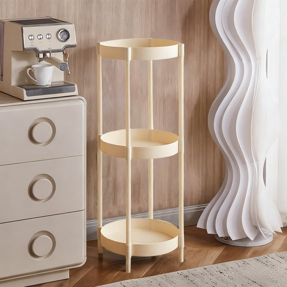 Plastic Frame Modern Small Round Side Table with 2-Tier Storage for Living Room and Bedroom 90x33cm 1Pcs White Rkxzt
