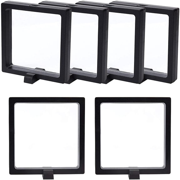 Plastic Frame Stands with Transparent Membrane 3D Floating Frame Display Holder Coin Display Box Black 11x11.5x3.5cm DIY