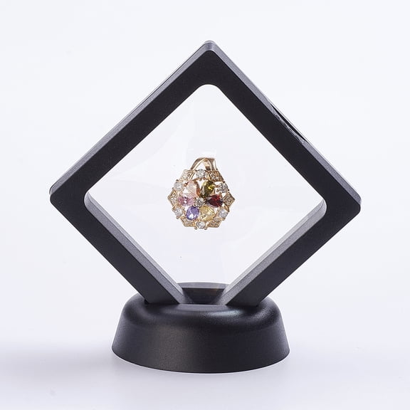 Plastic Frame Stands with Transparent Membrane 3D Floating Frame Display Holder Coin Display Box Square Black 69x69x54mm