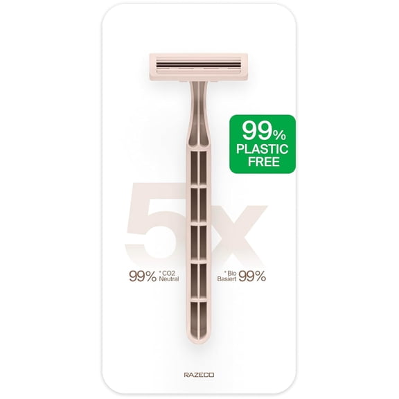 Plastic-Free Disposle Razors 5 pieces, 3 blades Sustainle shaving for a zero-waste routine (Rose)