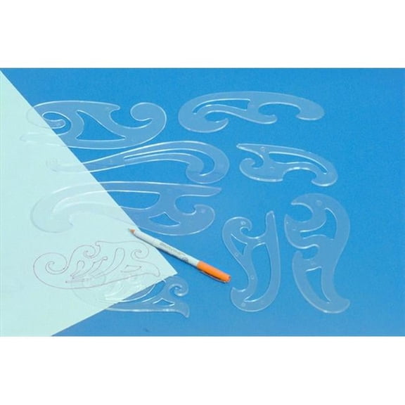 Plastic French Curve Drawing Template, Transparent, 0.09 In. Set Of 8