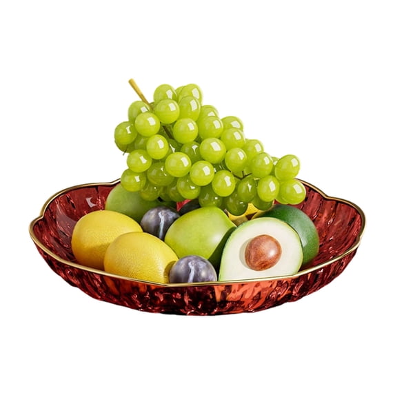 Plastic Fruit Bowl with Gold Trim,Clear Fruit Basket,Modern Decorative Serving Bowl for Kitchen Counter,Dining Room,Coffee Table