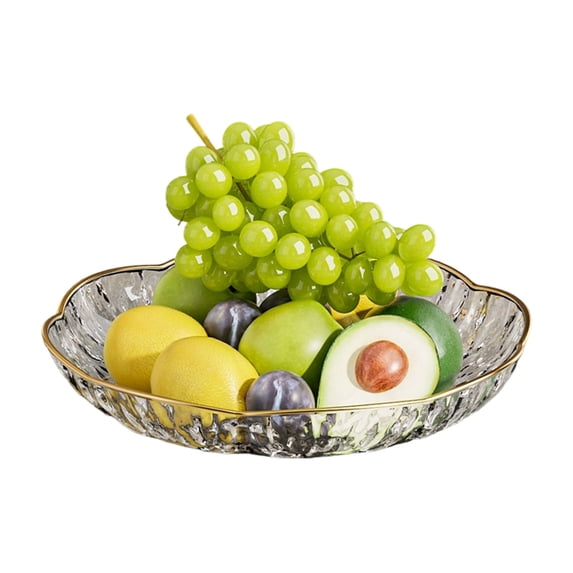 Plastic Fruit Bowl with Gold Trim,Clear Fruit Basket,Modern Decorative Serving Bowl for Kitchen Counter,Dining Room,Coffee Table