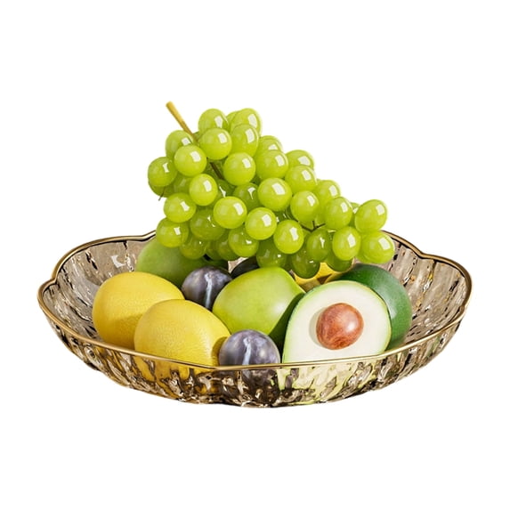 Plastic Fruit Bowl with Gold Trim,Clear Fruit Basket,Modern Decorative Serving Bowl for Kitchen Counter,Dining Room,Coffee Table