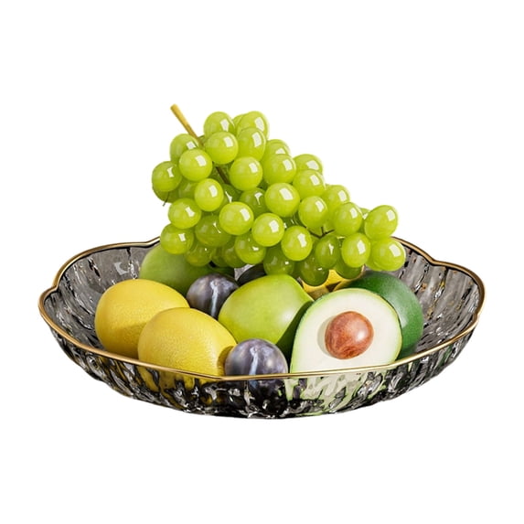 Plastic Fruit Bowl with Gold Trim,Clear Fruit Basket,Modern Decorative Serving Bowl for Kitchen Counter,Dining Room,Coffee Table
