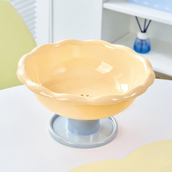 Plastic Fruit Plate Yellow Dopamine Flower Fruit Platter with Drain High Legged Fruit Basket for Living Room Coffee Table Candy and Snack Tray(1Pcs) Rkxzt