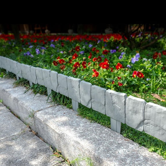 Plastic Garden Border Fence Panels, Stone-Style Lawn Edging, Easy Install Interlocking Flower Bed Divider