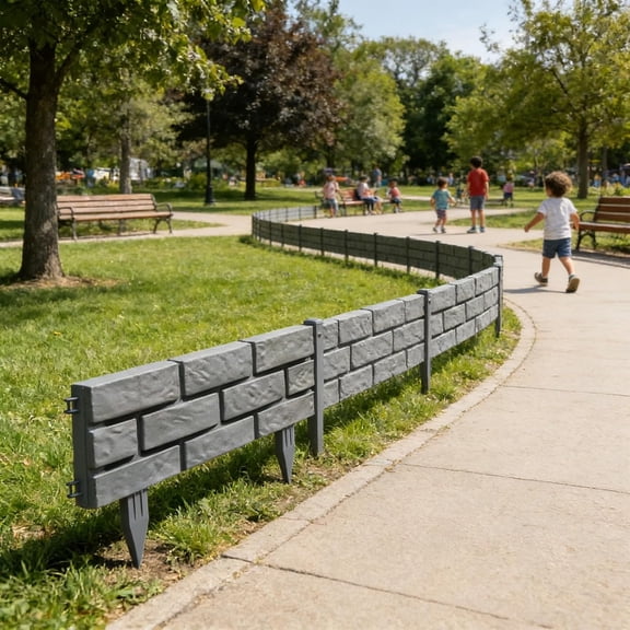 Plastic Garden Edging Border, Stone-Like Textured No-Dig Flower Bed Fence, Grey, 17.72 x 11.61 Inches, Flexible Decorative Lawn Edging for Patio Yard Pathway (4PCS)$$Garden & Patio