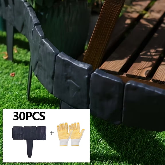 Plastic Garden Edging Kits-No-Digging- Decorative Flower Bed Fences for Landscaping,30 Pieces of Black Interlocking Lawn Stakes(25ft Length)