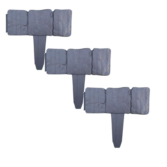 Plastic Garden Edging Stone-Look Border - Decorative Flower Bed Fence for Landscaping,Stone Landscape Edging,Faux Stone Trim with Stakes,3 Pieces of Dark Gray Interlocking Lawn Stakes(9.84x3.93 Inch)