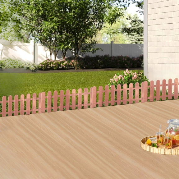 Dalang Plastic Garden Fence 19.7x7.9 Inch – Small Decorative Picket Edging for Lawns Flowerbeds, Brown Greenery Border Barrier with Ground Stakes