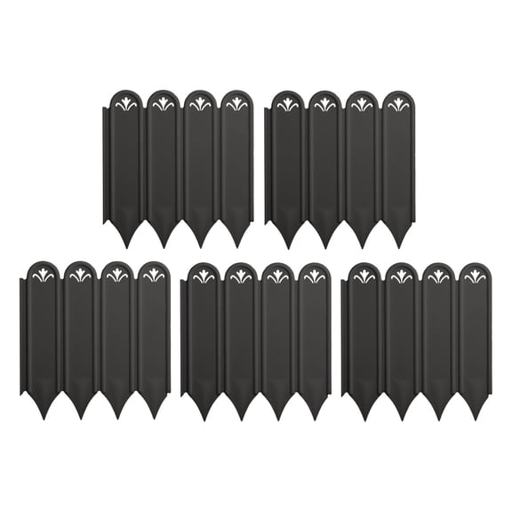 Plastic Garden Fence 5-Pack Black Picket Edging for Lawns, Flowerbeds, Borders & Decorative Yard - 8x5.9in Modular Greenery Border