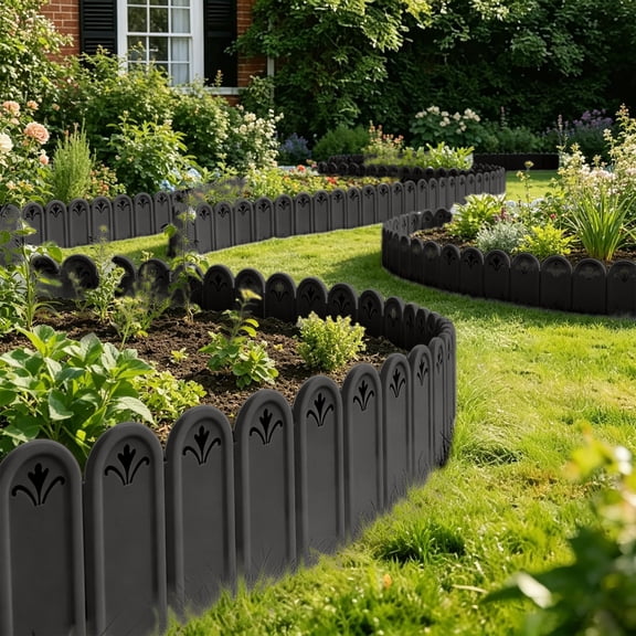 Plastic Garden Fence, 5 Pack Decorative Picket Border Edging, Modular Interlocking Landscape Walkway Boundary Barrier for Lawns Flowerbeds Yard Sceneries