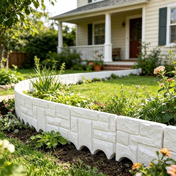 Plastic Garden Fence, Flower Bed Edging Border Landscape Border, 10.1 x 8.7 Inch Landscaping Brick for Garden Yard, Imitation Stone Effect Flower Bed Edging Border
