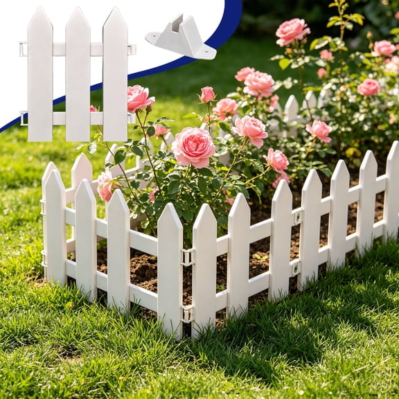 Plastic Garden Fence with Stakes Decorative Border Edging for Flower Bed Lawn Vegetable Patch Christmas Tree Outdoor Landscape - 6.6x7.8 Inch Single Section