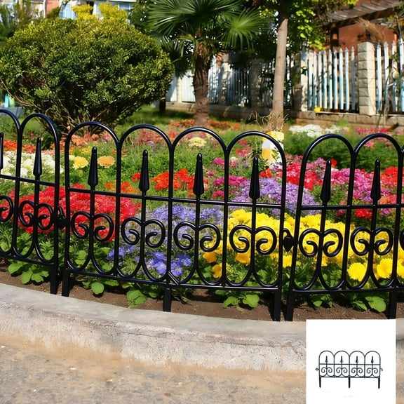 Plastic Garden Fencing - 1pieces Interlocking Panels for Flower Beds and Landscaping - Decorative Scroll Edging with Lawn Stakes by Pure Garden