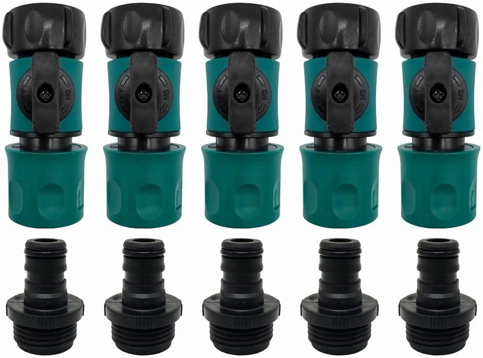 Plastic Garden Hose Quick Connect with Shutoff Valve Set Male and Female, 3/4” Quick Connectors with Valve for Water Hose Coupling, Quick Release Kit Hose Fittings and Adapters (5 Sets/ 10 Pc)